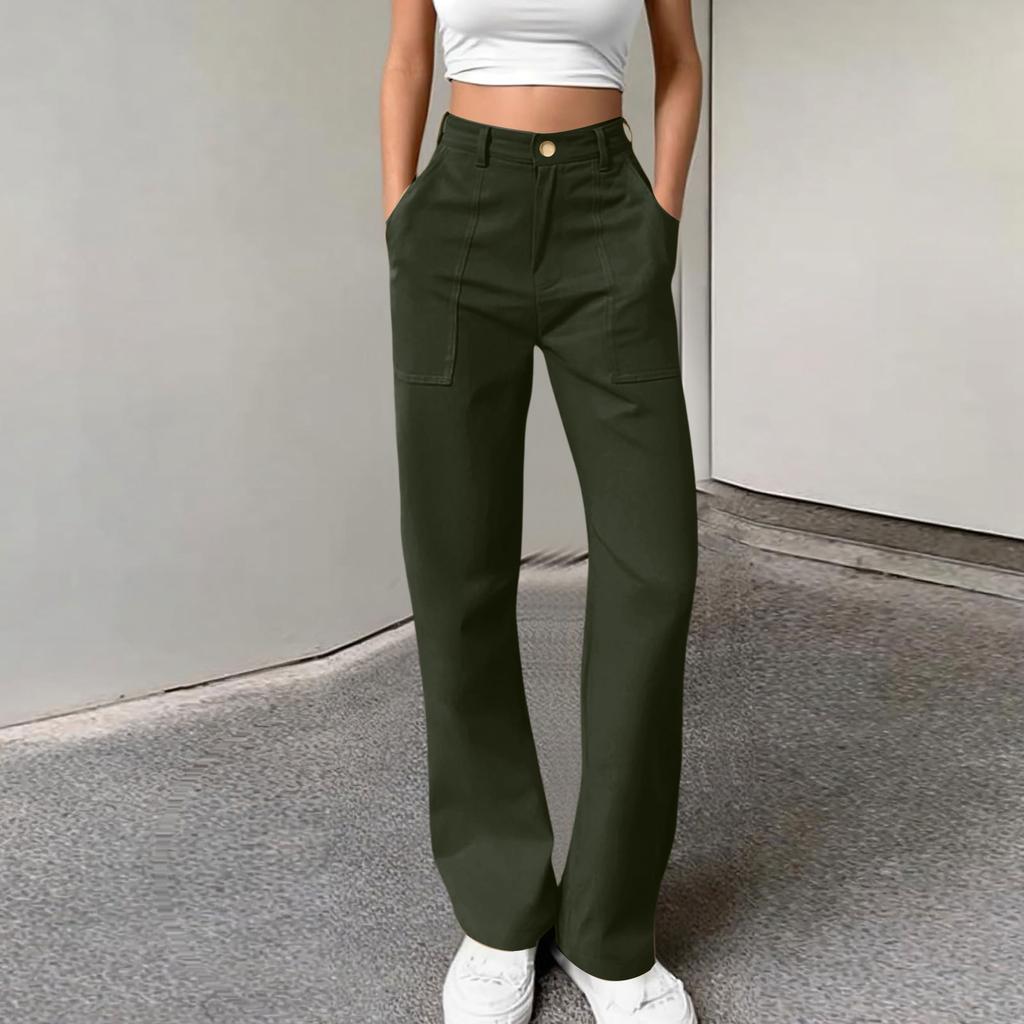 Women's Color Button Loose Sports Casual Workwear Pocket Trousers