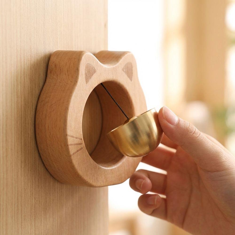 Magnetic Cat Wooden Doorbell Solid Wood Wind Chime Creative Entrance Chime  Home Decor