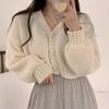 Sexy Zoete Korte Gebreide Vest Zoete Koreaanse V-hals Lantaarn Mouw Truien voor Vrouwen Herfst Wild Eenvoudige Cropped Roze Vest Jas