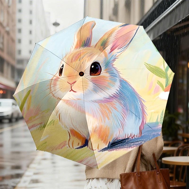 Adorable Bunny Perfect for Outdoor Adventures - Auto-Opening Umbrella, Lightweight and Durable Travel Accessory 071