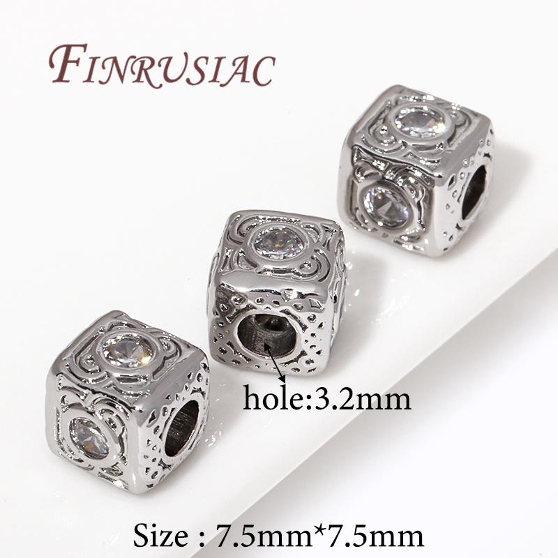 Volné korálky pozlacené 18K zlatem, mosazné čtvercové korálky se zirkony pro výrobu náramků, oddělovače korálků, DIY korálkovací šperkařské doplňky