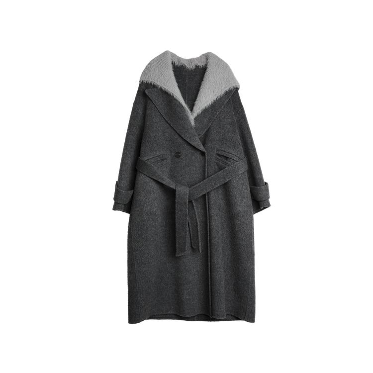 ELLE French Vintage Style Shearling Wool Casual Loose Versatile Comfortable Long Sleeve Double-Sided Wool Coat Long Overcoat Women Coats EN52584