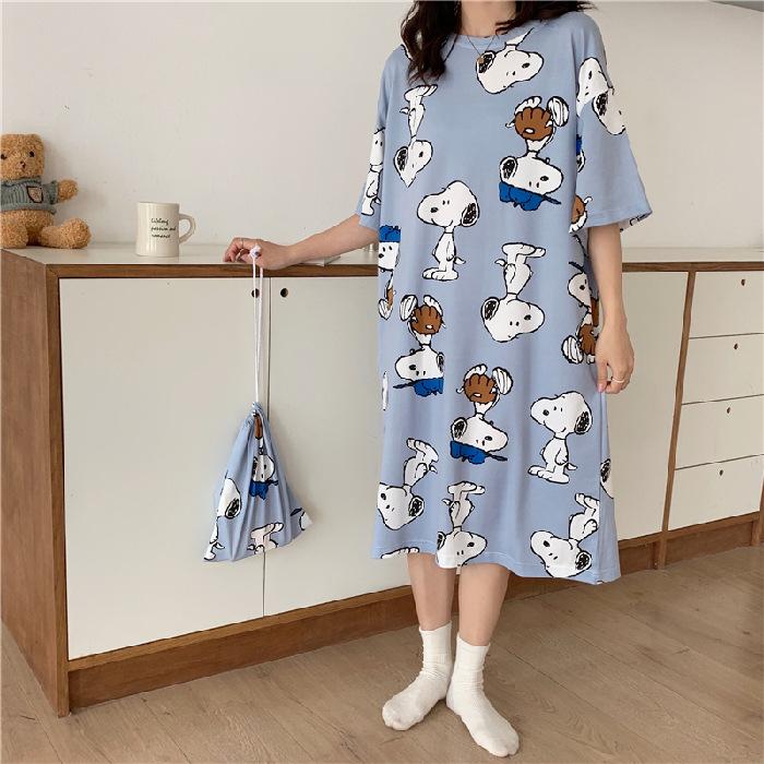 Girls' Summer, Spring and Autumn Short-sleeved Home Wear with Cute Cartoon Designs and Loose Style Pajamas and Nightgowns