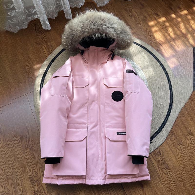 Hooded tooling down jacket women's medium and long pie overcome couple jacket thickened warm clothing winter large size goose