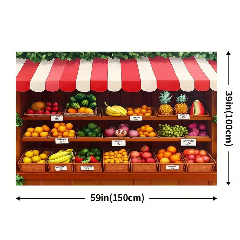2D Cartoon Fruit Shop Backdrop Kids Birthday Market Theme Photography Background