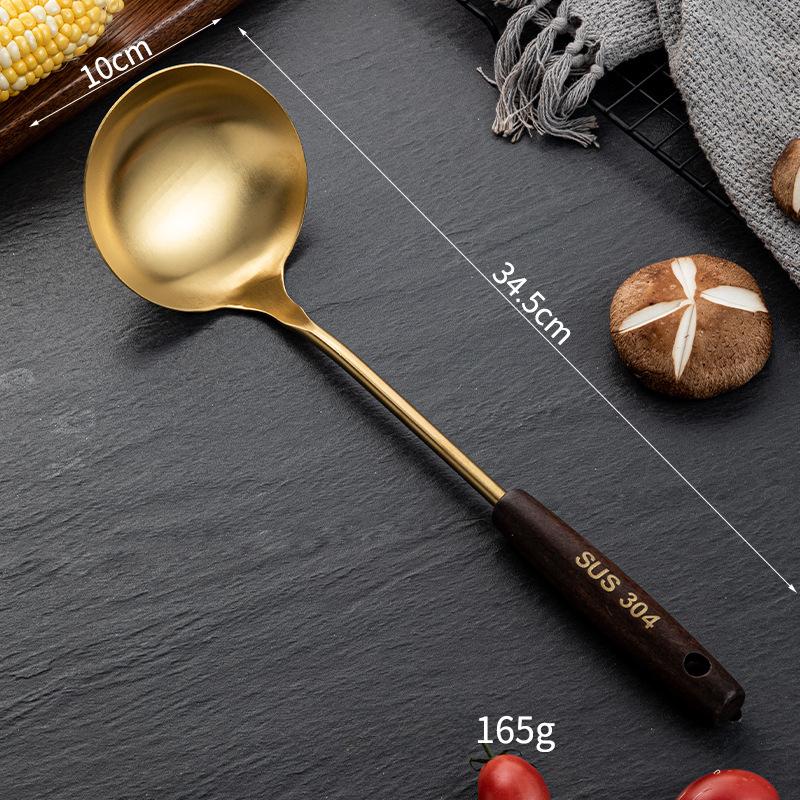 JIN NIANG ZI 304 Stainless Steel Spatula Kitchen Utensils Wooden Handle Frying Spatula Kitchen Utensils