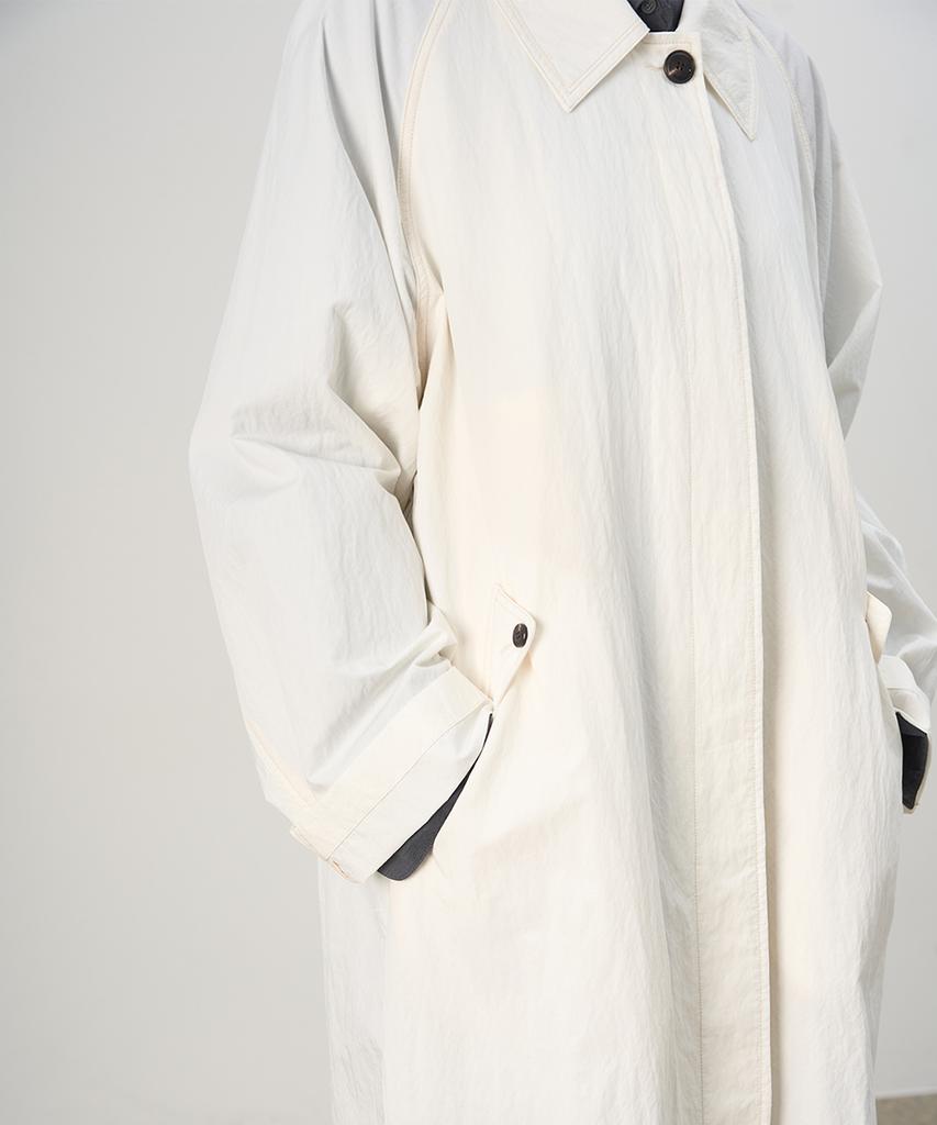 Rough Side White Label Washed Balmacan Coat Ivory