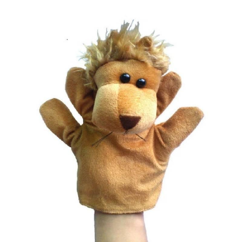Weiche und entzückende Handpuppen von Gemeinschaftshelfern mit bunten Tiermotiven