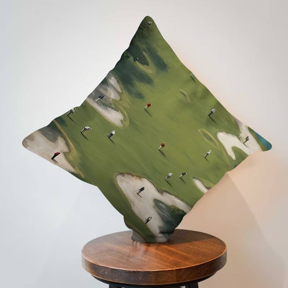 Vintage Green Tiny Golfers Art Pillow Cover Sofa Cushion Cover Home Room Decoration Children Gift