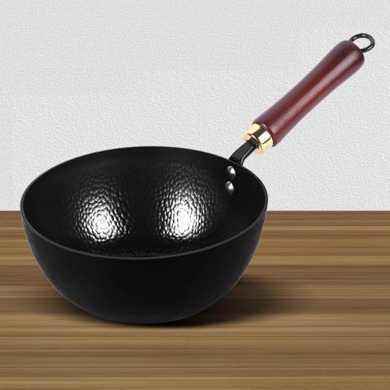 Hammered Texture Mini Iron Wok Coating-Free Frying Pan Non-Stick Flat Bottom Pan for Electric Induction Gas Stoves