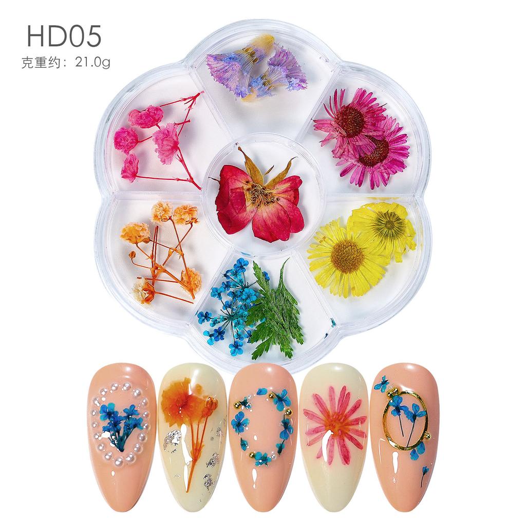 Nail Art Dried Flower 7 Grid Box Japanese Sunflower Gypsy Natural Flower Diy Manicure Nail Decoration Nail