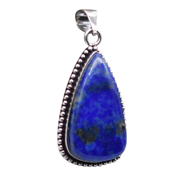 Lapis Lazuli Natural Gemstone Antique Silver Plated Pendant 2" J 1017