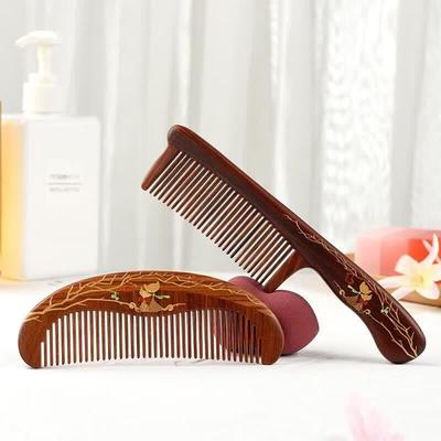 Tan Mujiang Happiness Tree Solid Wood Couple's Comb Gift Set