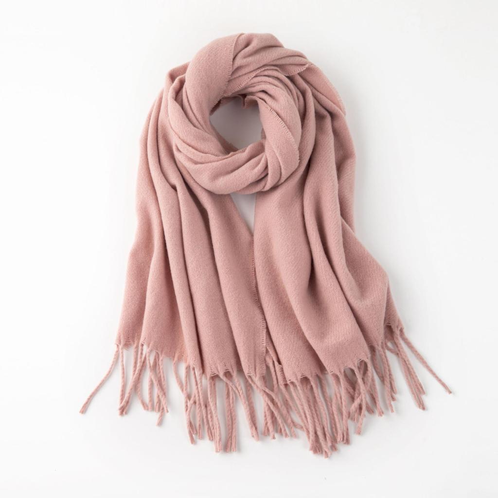 Korean-Style Faux Cashmere Shawl, Solid Color, Versatile Tassel Scarf for Women
