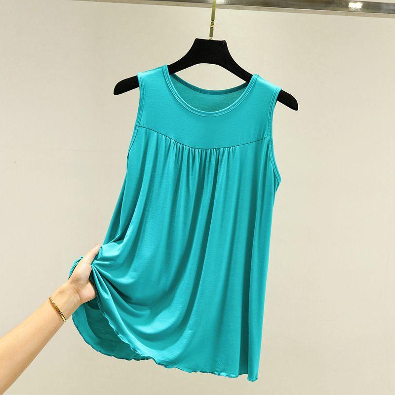 

Свободный жилет женский летний верхняя одежда модал все сочетается футболка без рукавов большой размер стройнящий тонкий базовый топ пижамный топ Lake Blue 4XL (recommended 90.00 kg-100.00 kg