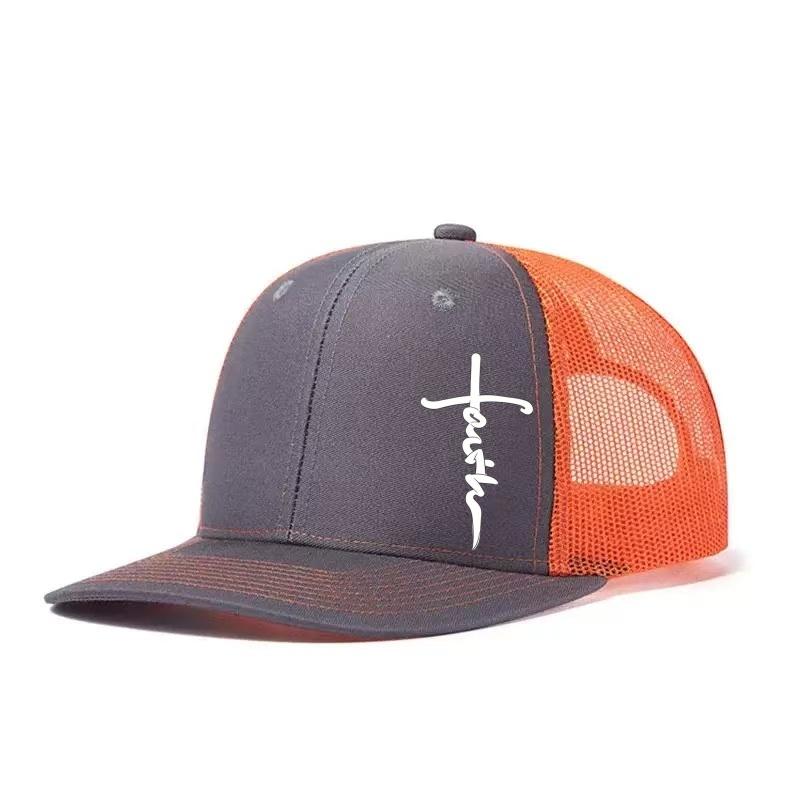 Cross Printed Adjustable Baseball Cap Classic Snapback Dad Hat Breathable Trucker Mesh Hat Golf Fishing Outdoor Sun Cap
