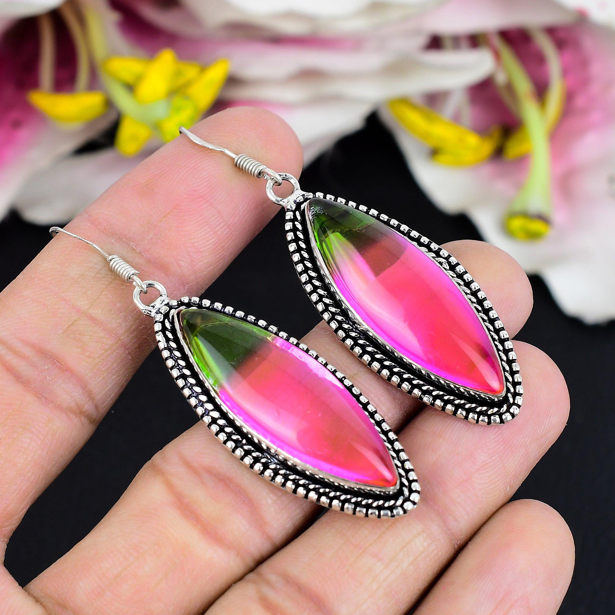 

Bi-Color Tourmaline Gemstone 925 Sterling Silver Jewelry Earring 2.56 KG-1754