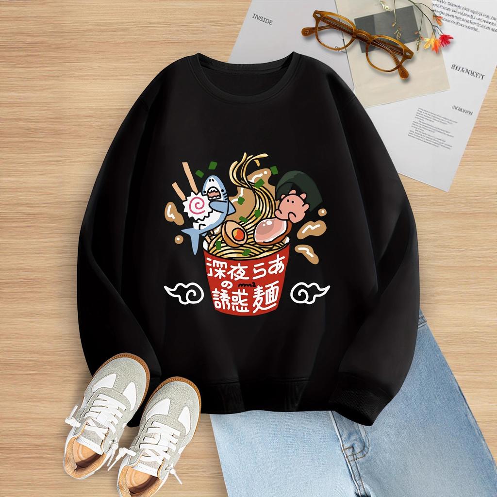 Sudadera con Estampado de Ramen Estilo Japonés para Niñas para Otoño Sudadera Casual Infantil