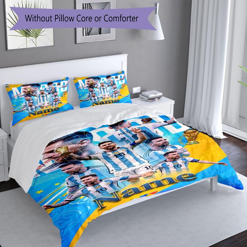 Messi World Cup Champion Personalized Name Bedding Set,Premium Bed Linen for Bedroom Home Decoration,Perfect Collectible Gift for Messi Fans,Easy Care
