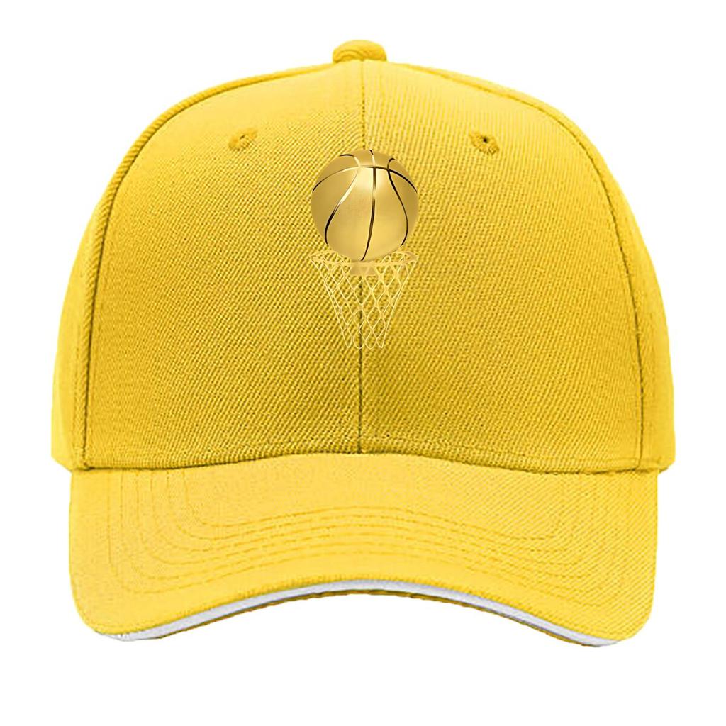 Golden Basketball And Basketball Frame Print Gift Fashionable Adjustable Baseball Cap Sandwich Baseball Cap