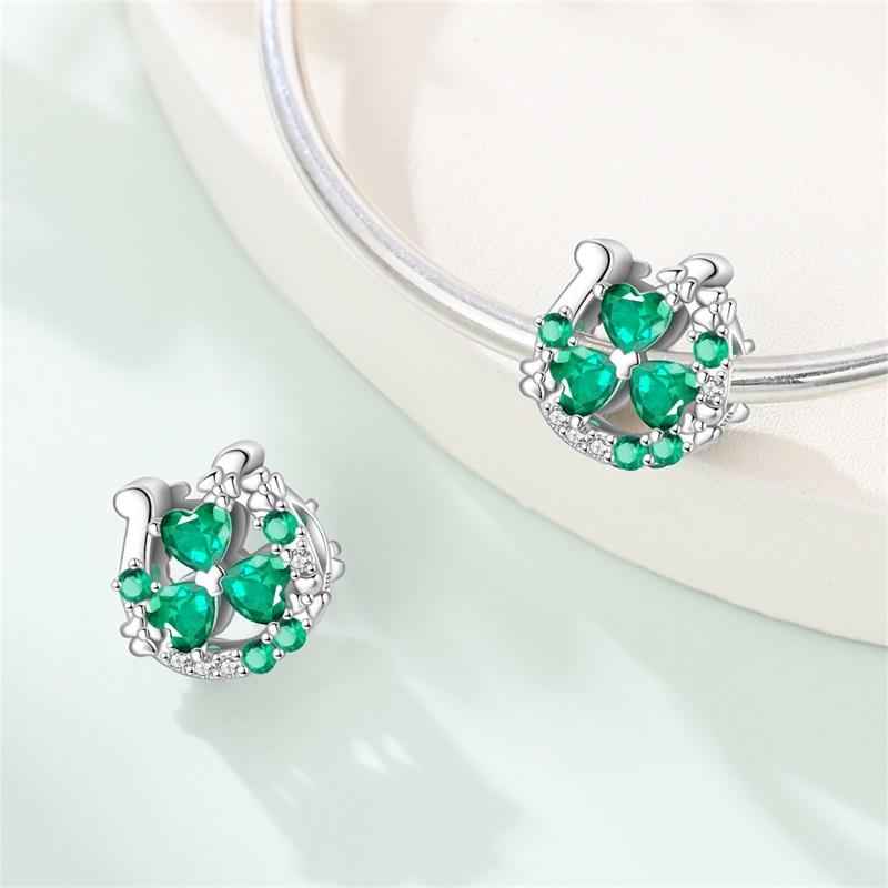 925 Silver St Patricks Day Lucky Charm Green Clover Pendant Bead for Women DIY Jewelry Necklace Bracelet Gift