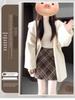 Women's High Waist Gray Plaid Woolen A-line Short Skirt - Autumn 2025 Edition