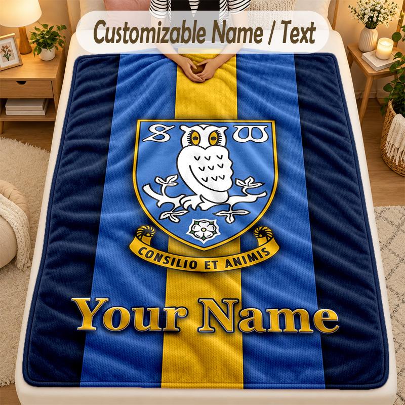 Flannel BlanketSheffield Wednesday FC Custom Name Text Personalized Soft Warm Throw Blanket Home Decor Gift