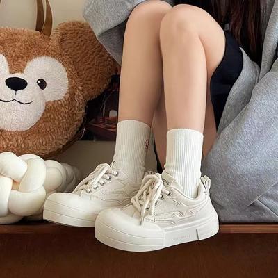 Lightweight Sports Canvas Fashion Casual Board Shoes 2025 Spring and Autumn New Retro Versatile Thick Sole Heightening White Shoes Women
