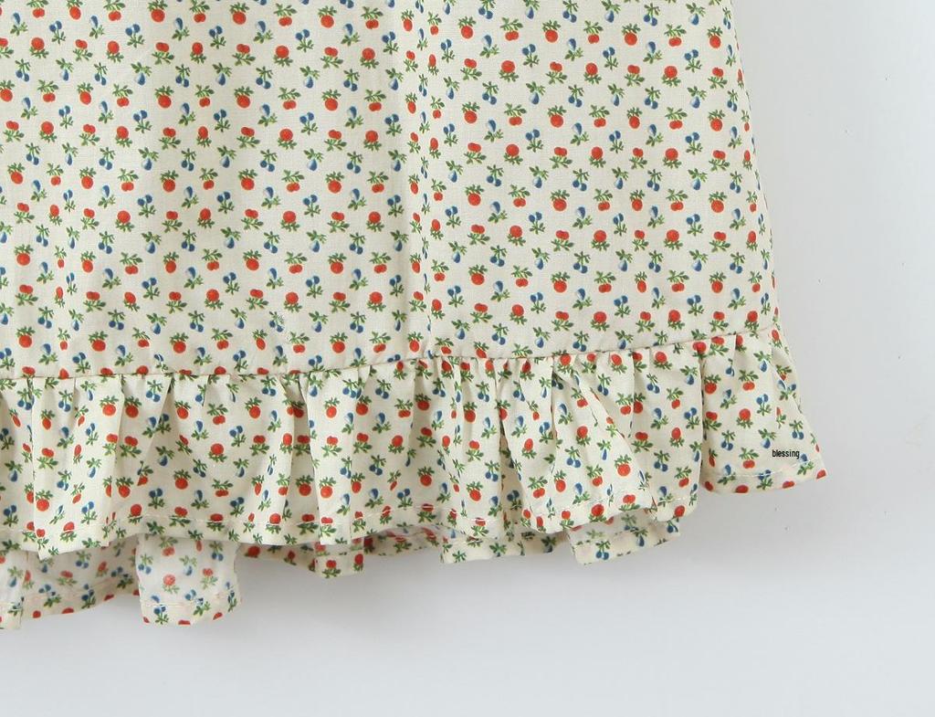 2026 Spring Beige Floral Print Camisole Dress - European & American Style, Mid-Length