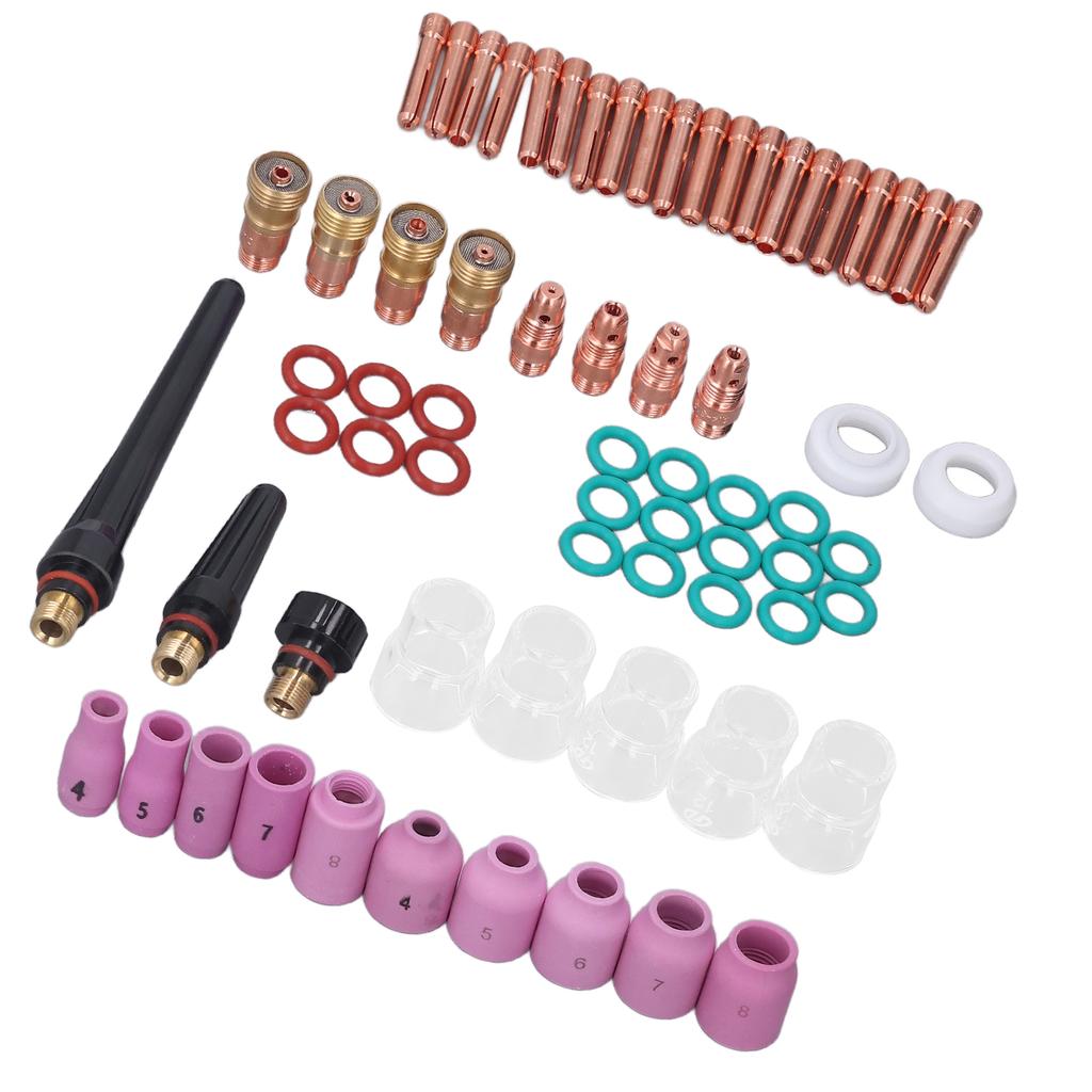 68Pcs TIG Welding Accessory Set Glass Cup Connector Electrode Coil PTFE Front Cover for WP 17 18 26