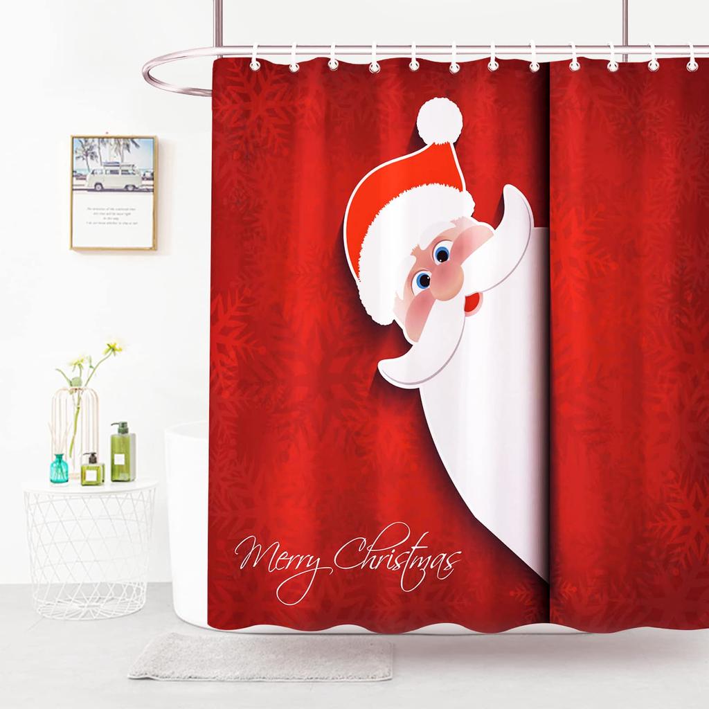 Christmas Santa Claus Shower Curtain Merry Christmas Shower Curtain Washable Fabric Shower Curtain Funny Winter Bathroom Decor