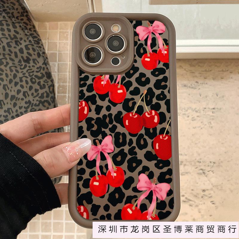 Pink Knot Cherry Leopard Print for Apple 16 Mobile Phone Case iPhone15Promax Anti-drop 11/12/13/14Pro