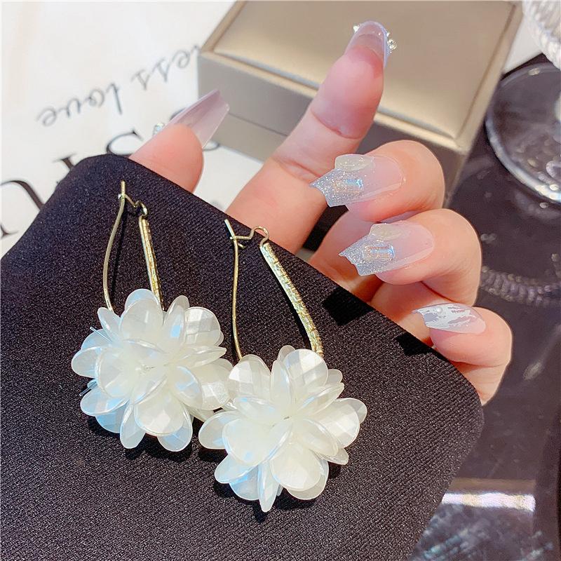 Summer Long Flower Earrings Hand-made Pearl Beaded Korean Shiny Earrings Sweet Jewelry Gifts