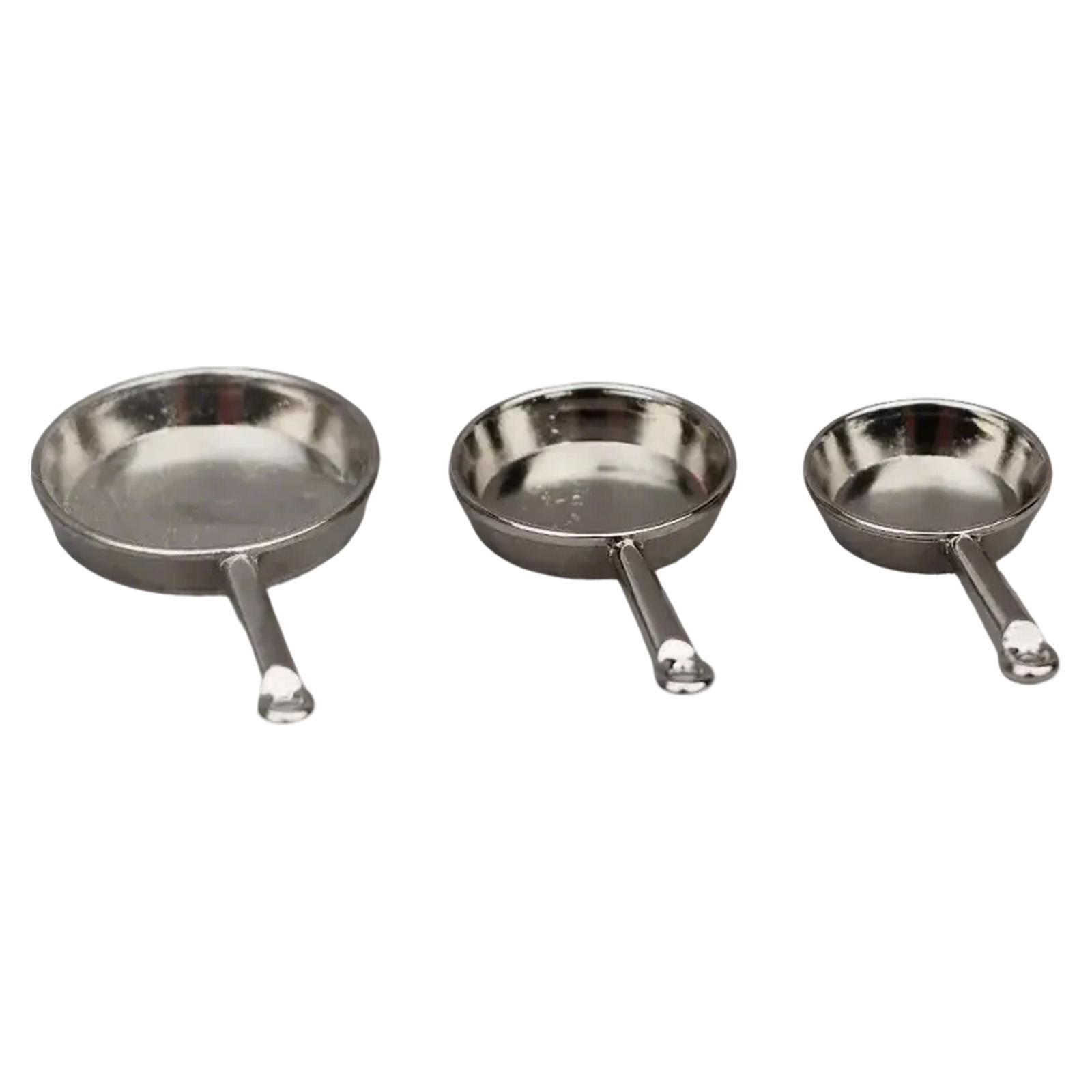 

Set Of 3 Miniature Frying Pans For 1/12 Scale Dollhouse Kitchen Display Accessory Craft Project Model Decoration серебряный