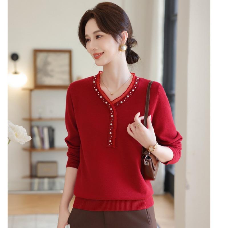 Mom's Autumn Dress Bottoming Shirt, Age-reducing Elderly Women's Loose Knitted Sweater, Middle-aged Women's Top