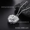 Retro Silver Hollow Heart Pendant Necklace with Thin Chain