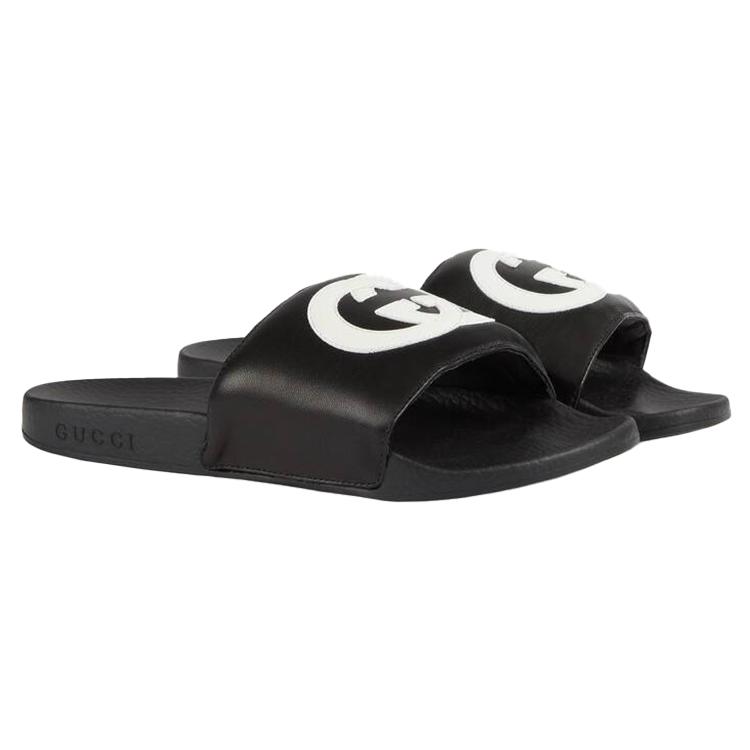 Gucci Womens Slide 'Interlocking G - Black White' (women's sizes) Black / White Slide Slippers 645770 0R0F0 1071