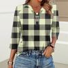 Damenmode Lässig Bedrucktes V-Ausschnitt Knopf Dreiviertelarm T-Shirt Raglanärmel Top