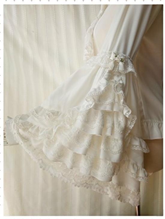 Lolita Blouse Princess Long Round Milky Lolita Ruffle Princess Perfect for Tea Gothic Gothic Blouse Shirt [cnstone] Shirt, Sleeves, Sleeves, Collar,