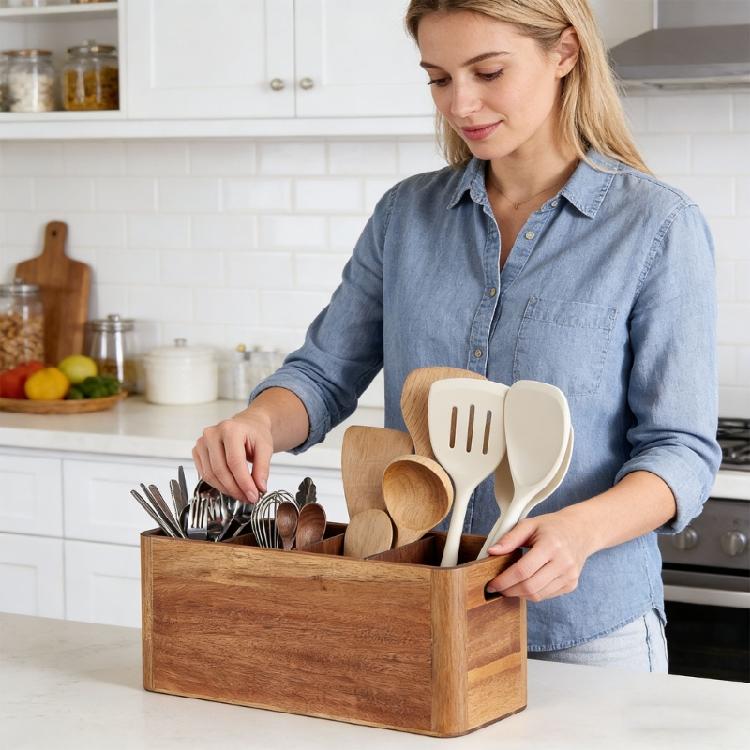 Natürlicher Holz Küchenhelfer-Halter mit wasserdichter Beschichtung und platzsparendem Design