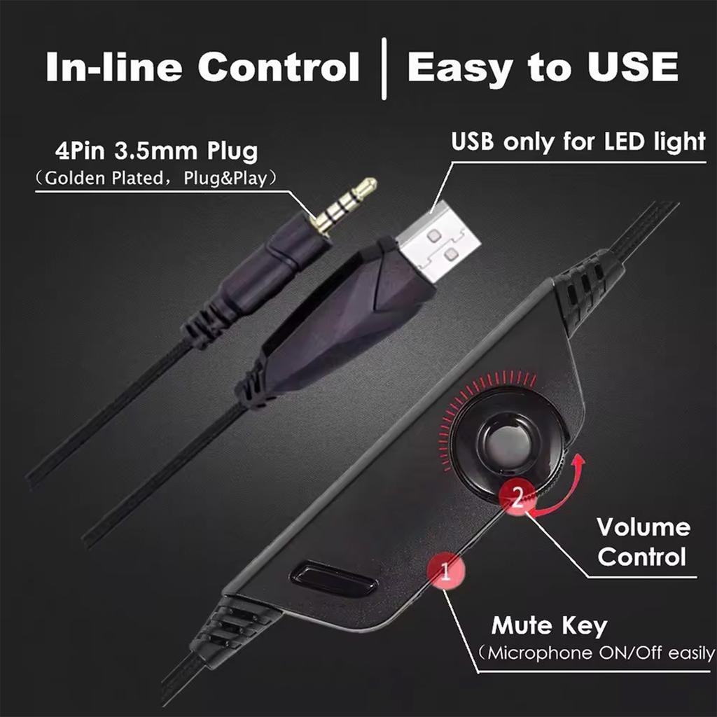 V3 3.5mm Wired Gaming Headset Noise Canceling E-Sports Earphone Over Ear Headphones 50mm Dynamic Coil Speaker Automatic Noise Reduction 3.5mm + USB In