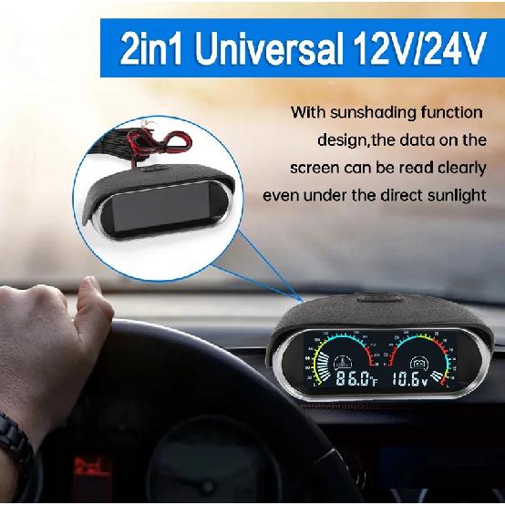 12V Auto 2-in-1 LCD-Anzeige Voltmeter + Wassertemperaturanzeige Mit 1/8 NPT Temperatursensor Wassertemperaturanzeige für Auto LKW