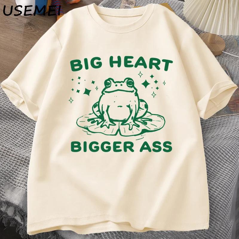 Футболка Big Heart Bigger Ass унисекс винтажная лягушка графическая мем футболка смешная хлопковая футболка с коротким рукавом мужская свободная одежда 4XL