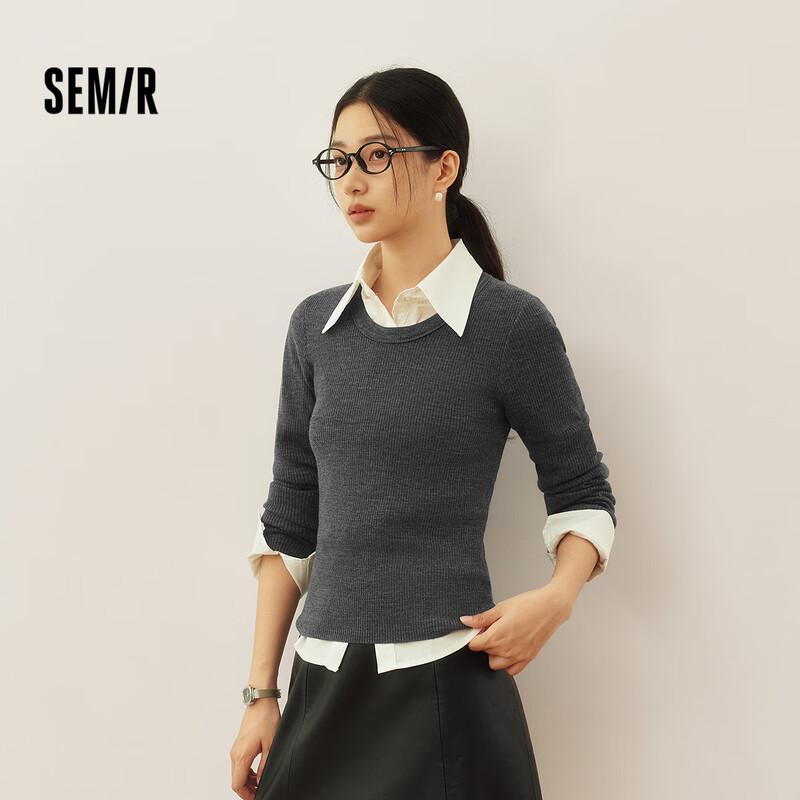 Semir Women's Round Neck 100% Wool Knit Sweater