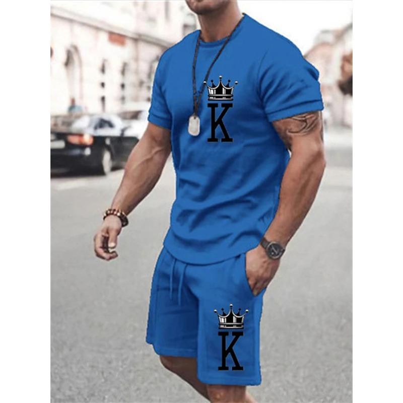 New Summer Men's Casual Suit Oversized Two-Piece Simple Casual Streetwear King Beach Suit Men's T-Shirt Shorts Sportswear