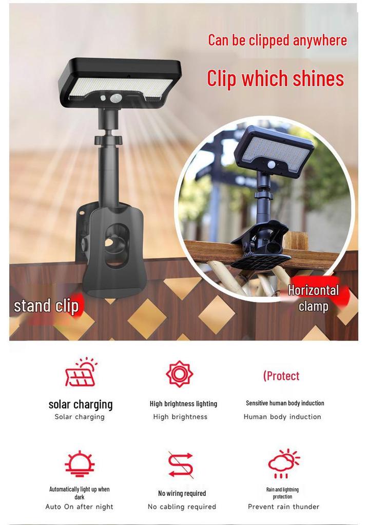Solar-Powered Dual-User Clip-on Outdoor Wall Lamp with Remote Control