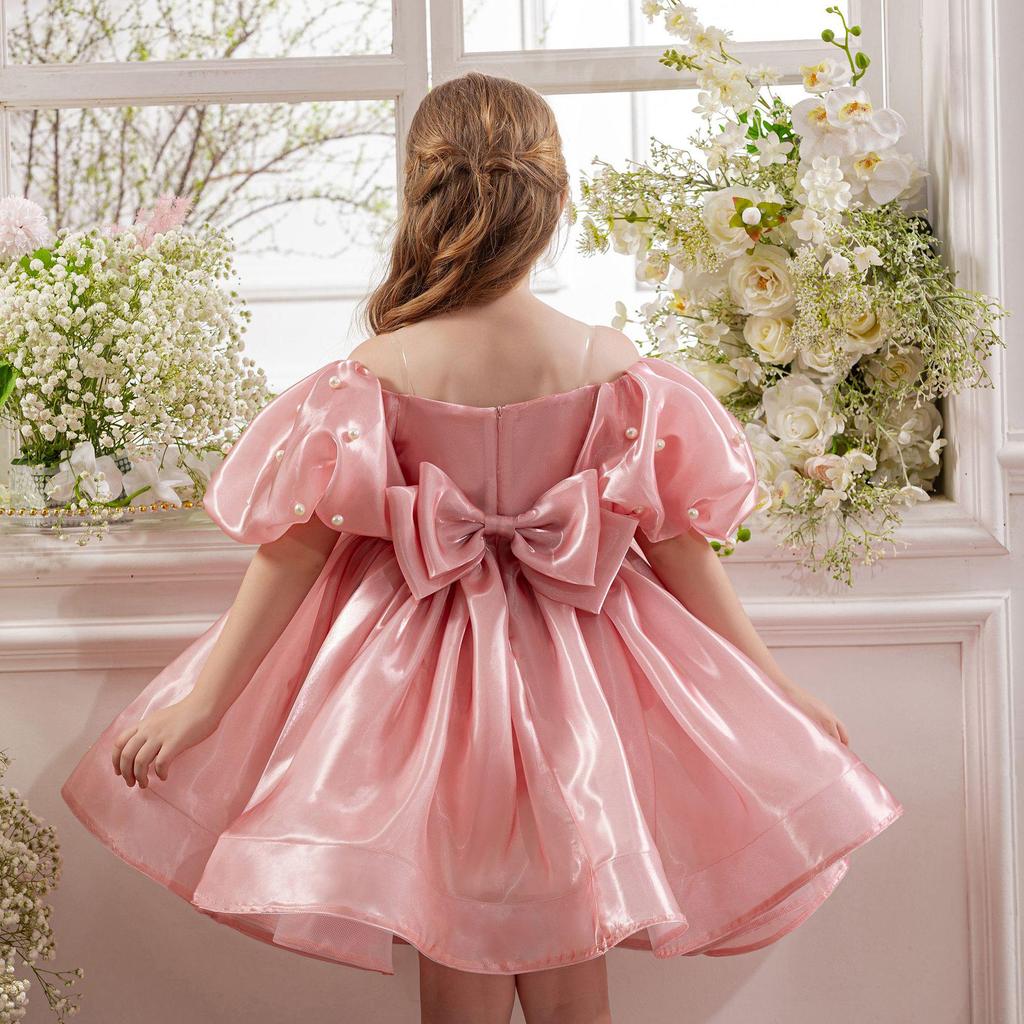 Girls' Cross-Shoulder Princess Dress: Puffy Skirt for Birthdays, Flower Girl, Wedding Banquet