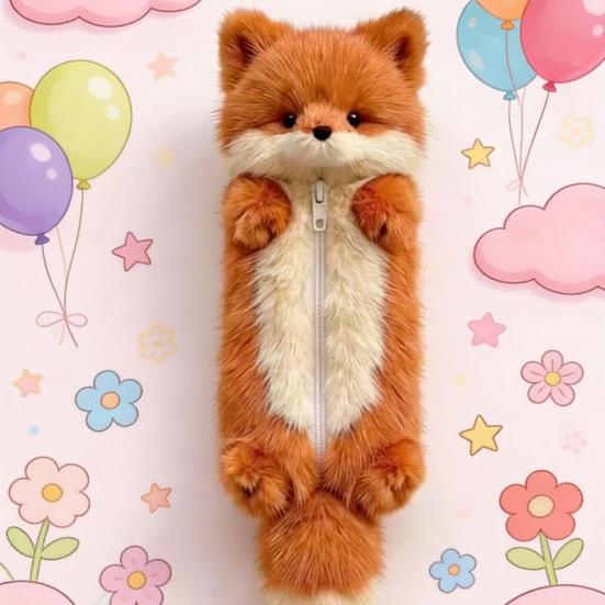 Plush Fox Pencil Case Portable Office Supplies School Students Stationery Bag Multifunctional Storage Organizer Zipper Pouch