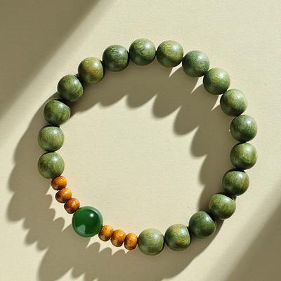 Natural Green Sandalwood Bracelet and Hetian Jade Bracelet for Women, New Model Buddhist Bead Jewelry