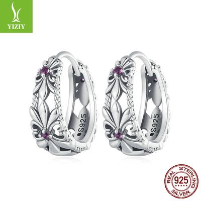 Purple Iris Retro Ear Buckle Female, Mysterious Elegant Pattern S925 Sterling Silver Earrings